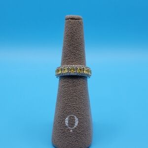 Suzy Levian Sterling Silver Cubic Zirconia Yellow and White Modern Eternity Band